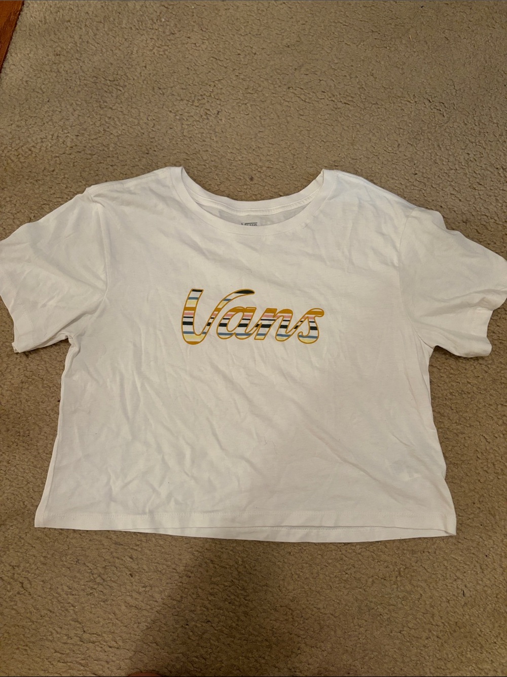 Vans White Crop Tee with Striped Logo